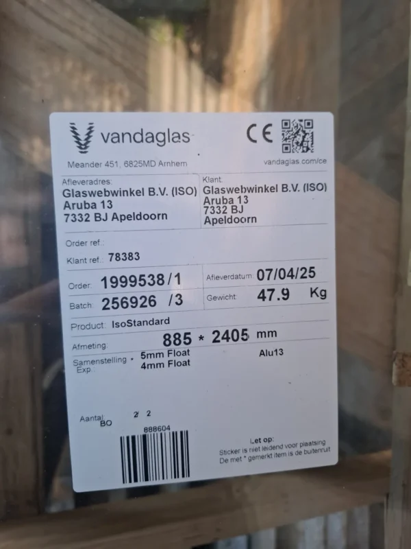 2 stuks Glas, nieuw, 885 x 2405mm - Afbeelding 3