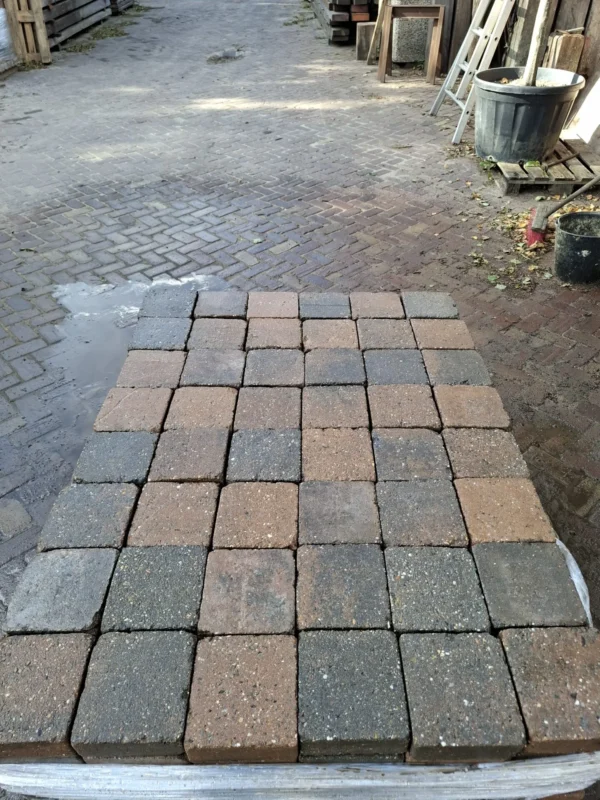 30m² 15x15cm blauw/oranje, gebruikt, op pallet